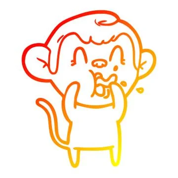 Warm gradient line drawing crazy cartoon monkey Stock Illustration