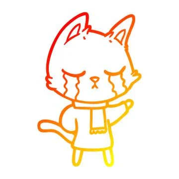 Warm gradient line drawing crying cartoon cat wearing winter clothes Stock Illustration