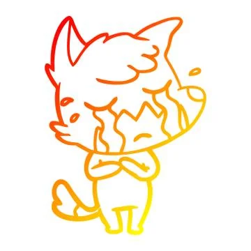 Warm gradient line drawing crying fox cartoon Stock Illustration