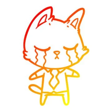 Warm gradient line drawing crying cartoon office worker cat Stock Illustration