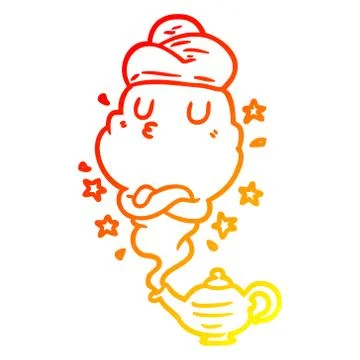 Warm gradient line drawing cute genie rising out of lamp Ilustração Stock
