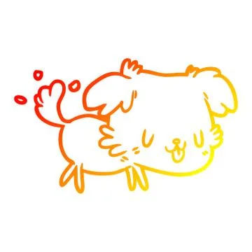 Warm gradient line drawing cute dog wagging tail Ilustração Stock