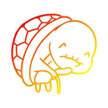 Warm gradient line drawing cute old turtle with walking stick Stock Illustration