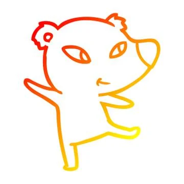 Warm gradient line drawing cute cartoon bear dancing Stock Illustration
