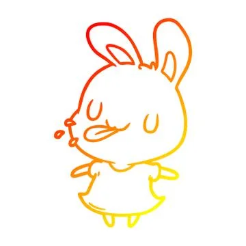 Warm gradient line drawing cute rabbit blowing raspberry Stock Illustration