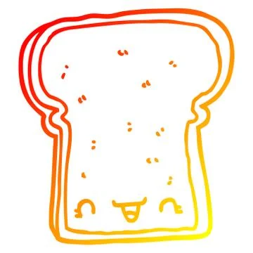 Warm gradient line drawing cute cartoon slice of bread Stock Illustration
