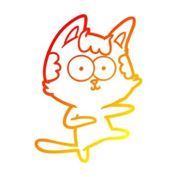 Warm gradient line drawing dancing cartoon cat Stock Illustration