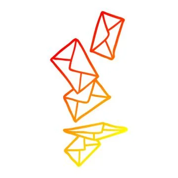 Warm gradient line drawing envelopes falling Stock Illustration