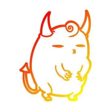 Warm gradient line drawing fat little halloween devil Stock Illustration