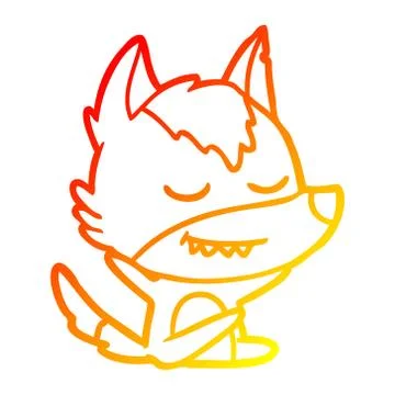 Warm gradient line drawing friendly cartoon wolf sitting イラスト素材