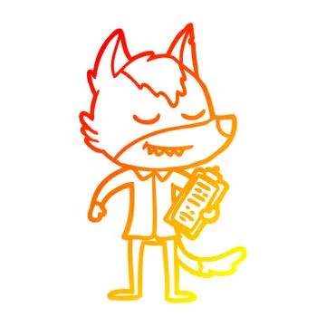 Warm gradient line drawing friendly cartoon wolf with notes イラスト素材