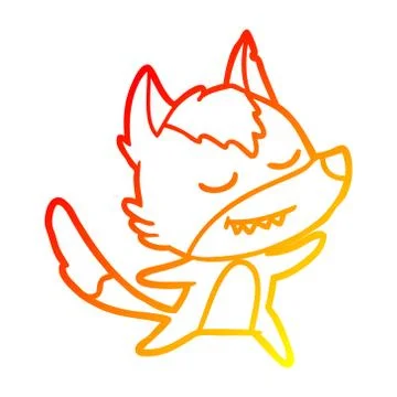 Warm gradient line drawing friendly cartoon wolf dancing Stock Illustration