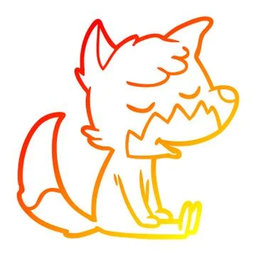 Warm gradient line drawing friendly cartoon sitting fox Illustrazione stock