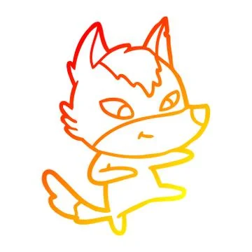 Warm gradient line drawing friendly cartoon wolf dancing Stock Illustration