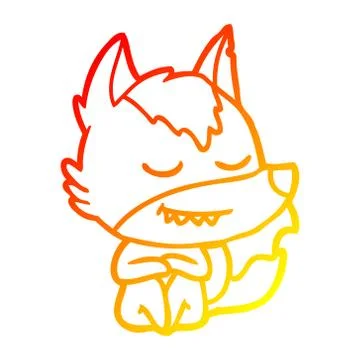 Warm gradient line drawing friendly cartoon wolf sitting 스톡 일러스트