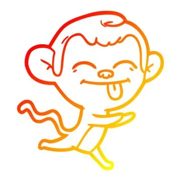Warm gradient line drawing funny cartoon monkey running Stock Illustration
