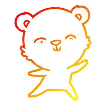 Warm gradient line drawing happy cartoon polar bear dancing Stock Illustration
