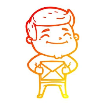 Warm gradient line drawing happy cartoon man with parcel 스톡 일러스트