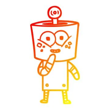 Warm gradient line drawing happy cartoon robot giggling Stock Illustration