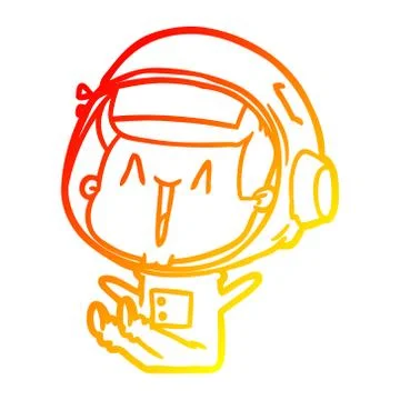 Warm gradient line drawing happy cartoon astronaut sitting Stock Illustration
