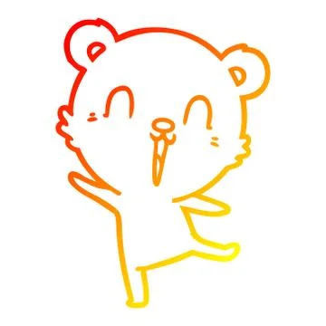 Warm gradient line drawing happy cartoon polar bear dancing Stock Illustration