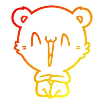 Warm gradient line drawing happy bear sitting cartoon Stock Illustration