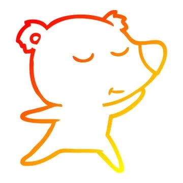 Warm gradient line drawing happy cartoon polar bear dancing Stock Illustration