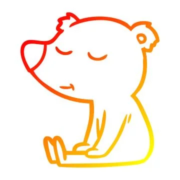 Warm gradient line drawing happy cartoon bear sitting Stock Illustration