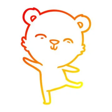 Warm gradient line drawing happy cartoon polar bear dancing Stock Illustration