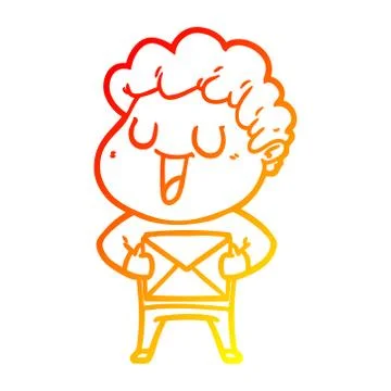 Warm gradient line drawing laughing cartoon man with parcel Illustrazione stock