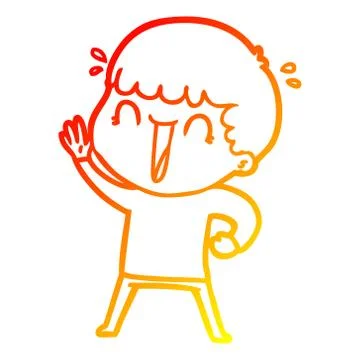 Warm gradient line drawing laughing cartoon man waving Stock Illustration