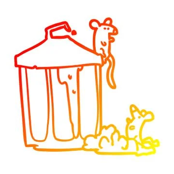 Warm gradient line drawing old metal garbage can with mice Ilustración de archivo