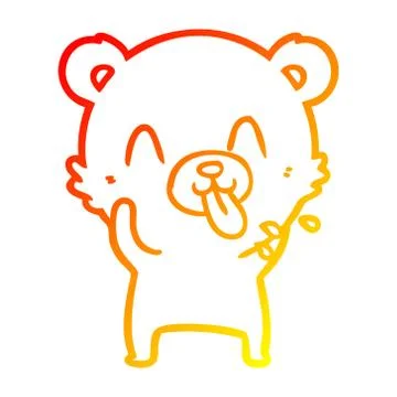 Warm gradient line drawing rude cartoon polar bear sticking out tongue Stock Illustration