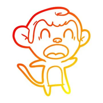 Warm gradient line drawing shouting cartoon monkey Stock Illustration