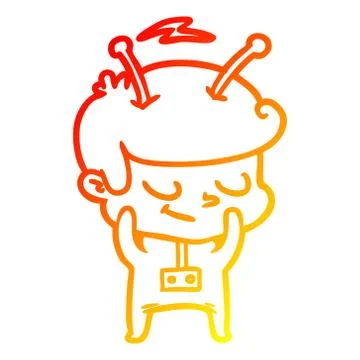 Warm gradient line drawing shy cartoon spaceman Stock Illustration