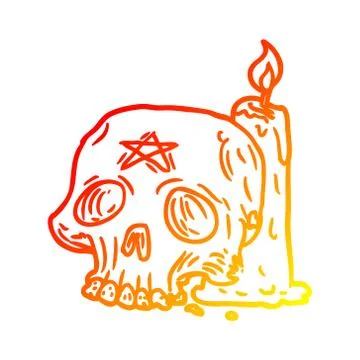 Warm gradient line drawing spooky skull and candle Ilustração Stock