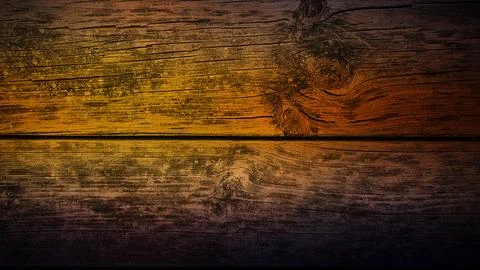 A warm gradient of orange and brown tones over natural wood grain texture, .. Illustrazione stock