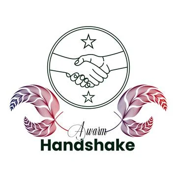 A warm handshake vector line art with art line shape leaf symbol social med.. Stock Illustration
