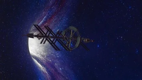 Warm hole in space and spacecraft Ilustración de archivo