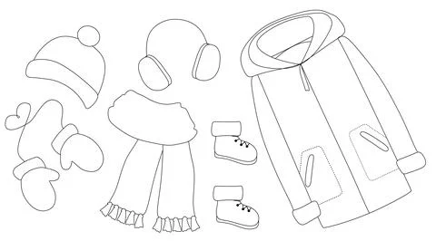 Warm knitted clothes set. Winter autumn accessories collection in doodle styl Stock Illustration