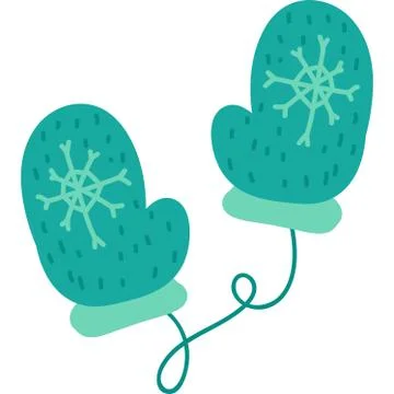 Warm knitted mittens on string flat vector illustration Stock Illustration