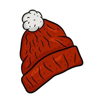 Warm knitted red hat with boubone Stock Illustration