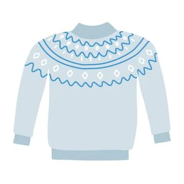 Warm knitted sweater with jacquard pattern, doodle style flat vector Stock Illustration