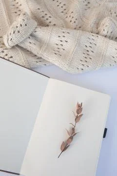 Warm knitted wool sweater notepad dry spikelet 스톡 사진