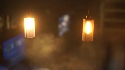 Warm lamps in the evening Stock Footage 159882475