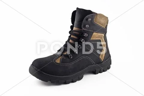 Warm leather boot for traveling in winter Stock Photos