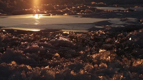 Warm Light Cold Broken Ice Stock Footage 73062512