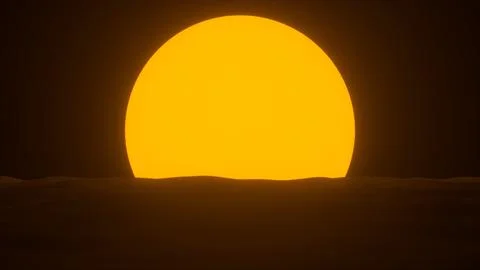 Warm light from giant sun setting over dark horizon Stockillustratie