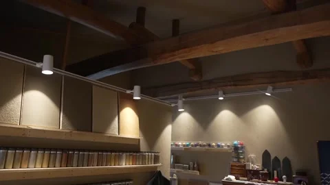 Warm Lit Interior of a Japanese Craft Workshop Stock Footage 340900859