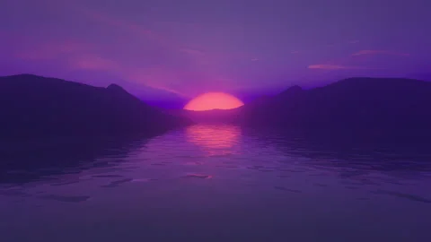 Warm Magenta Hazy 3D Rendered Terrain Landscape with Looping Calm Water Stock Footage 198711325